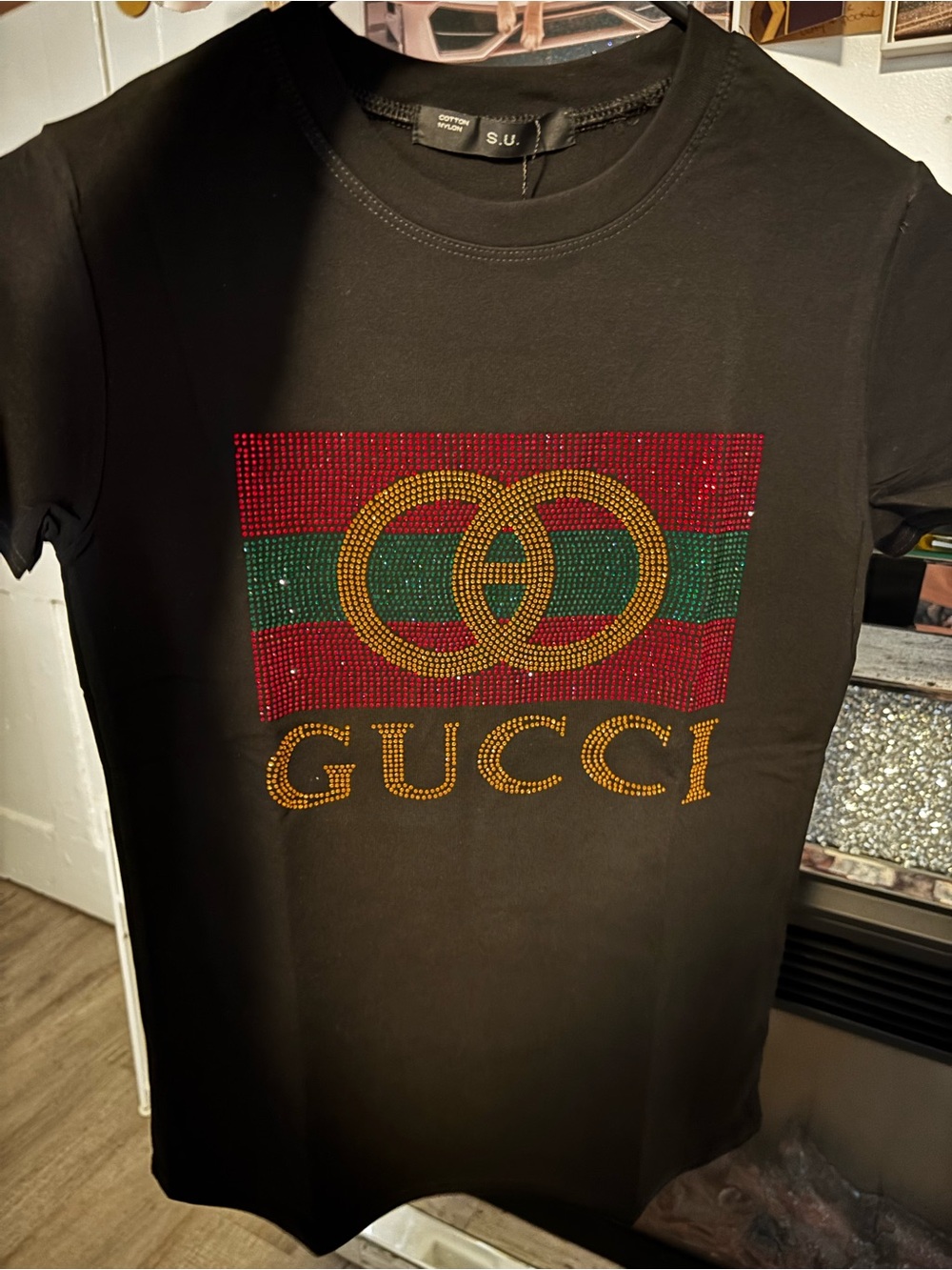 Brand new stretchy Black Logo Graphic Tee - Black with Red & Green Accents - Picture 2 of 4